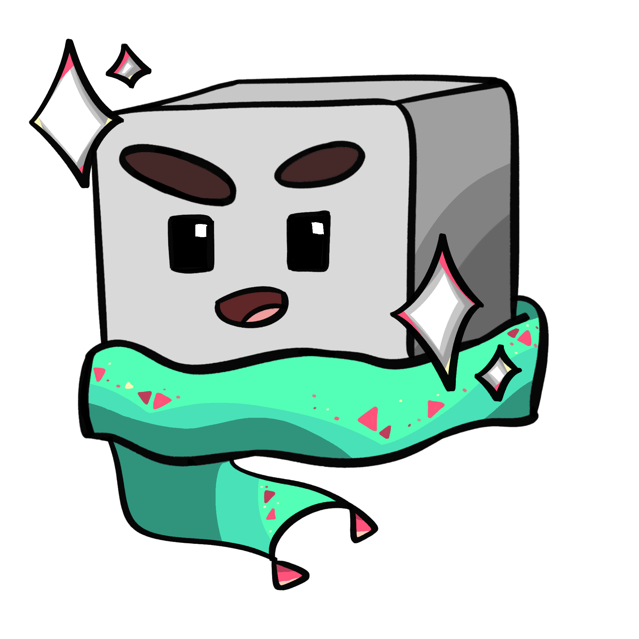 Cubit character celebrating a finished creation.