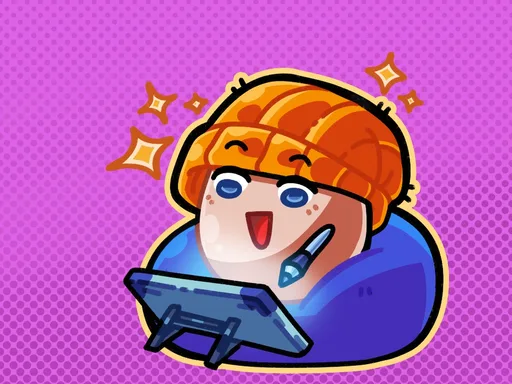 Artist class - egg character drawing on a digital tablet.