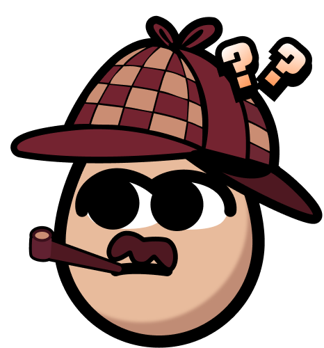 Detective egg costume reward -- deerstalker hat, mustache, and pipe.