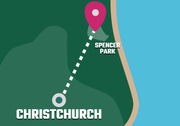 Map of Spencer Park on the coast north-east of Christchurch.